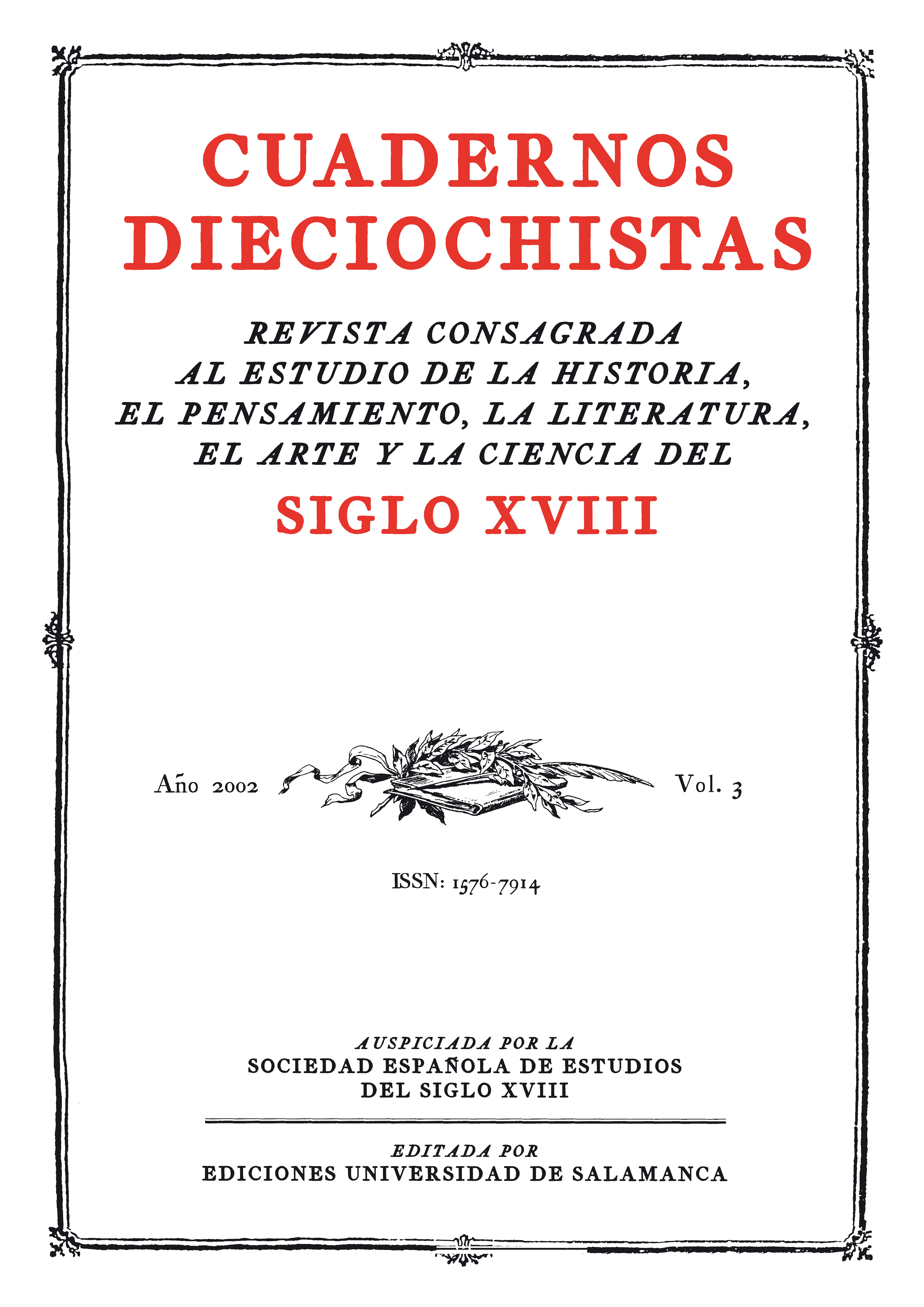                         Ver Vol. 3 (2002): Miscelánea Dieciochista
                    